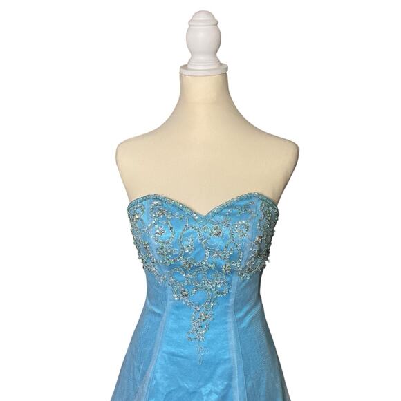 Davids Bridal Beaded Strapless Blue Dress Prom Flower Girl Gown Corset Tulle 0 - Picture 3 of 12